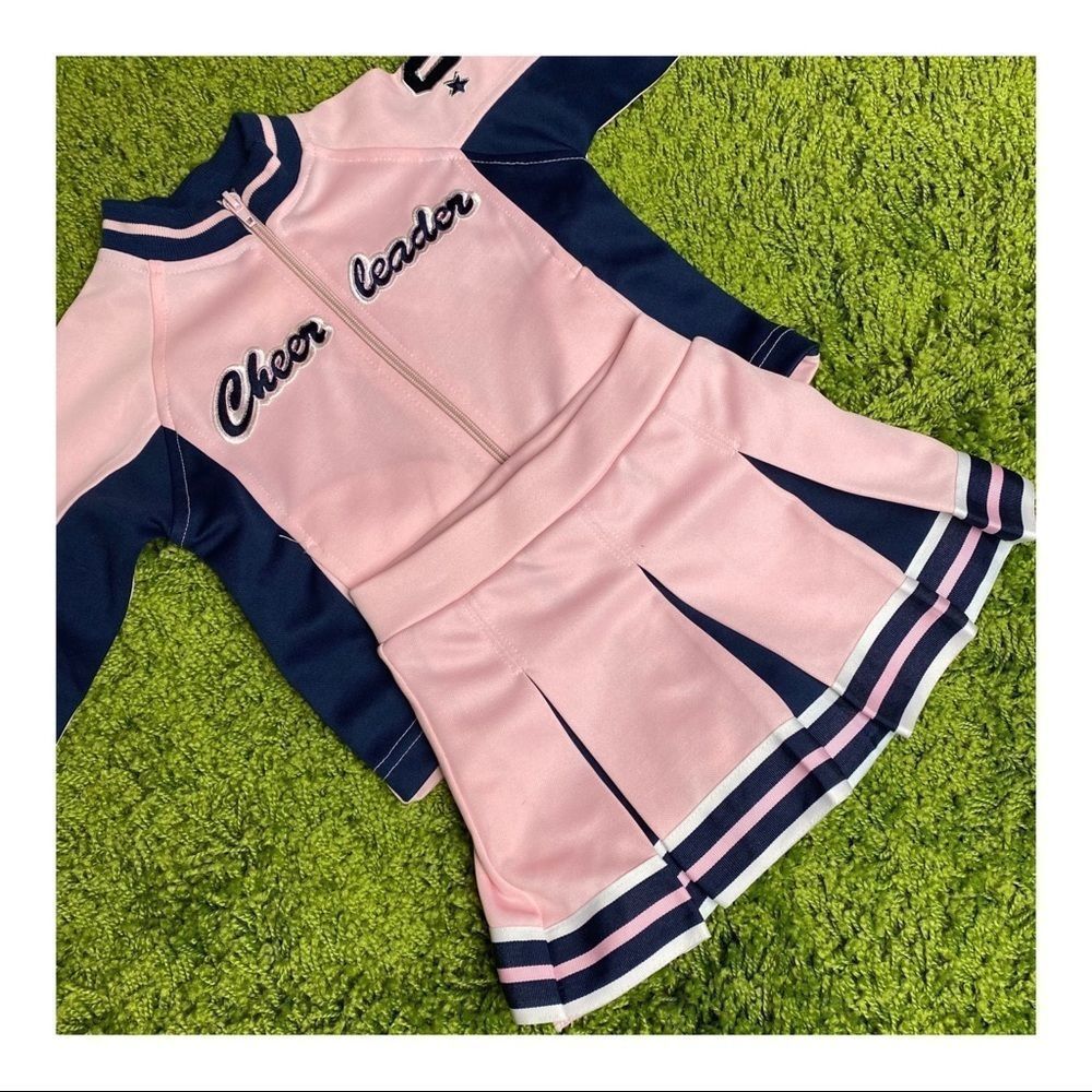 Pink Cheerleader 2 piece Zipper Jacket Pleat Skirt